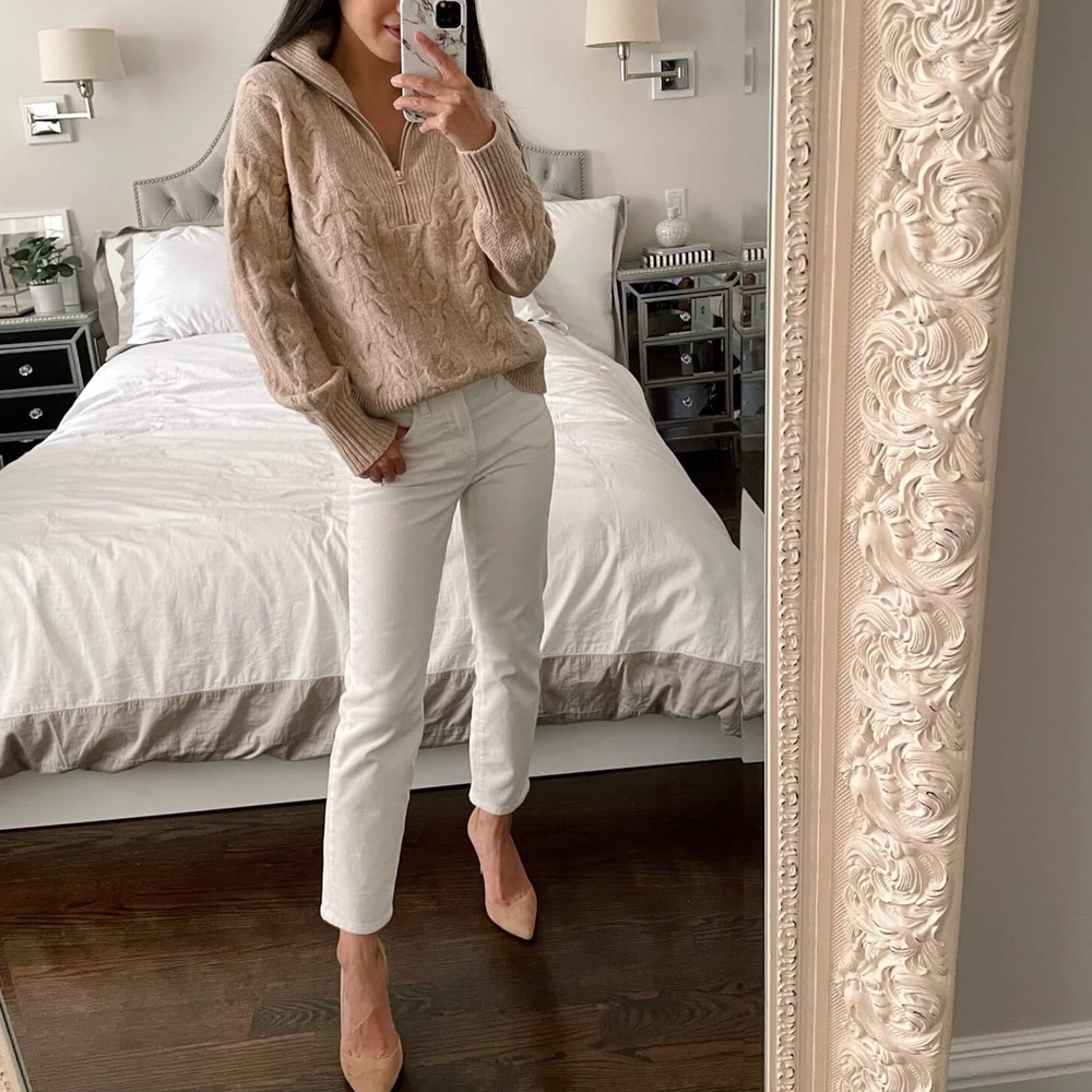 J crew cozy quarter zip cable knit sweater